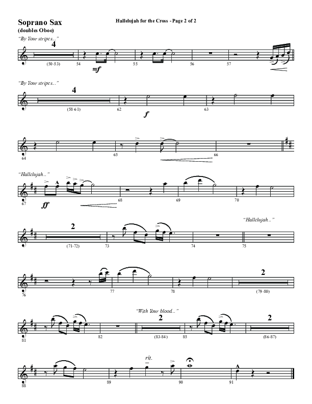 Hallelujah For The Cross (Choral Anthem SATB) Soprano Sax (Word Music Choral / Arr. Luke Gambill / Orch. Cliff Duren)