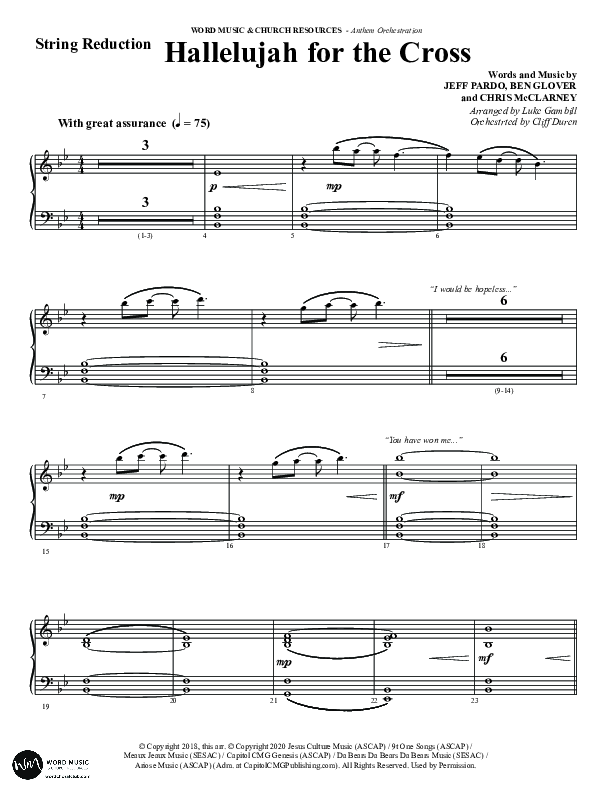 Hallelujah For The Cross (Choral Anthem SATB) String Reduction (Word Music Choral / Arr. Luke Gambill / Orch. Cliff Duren)