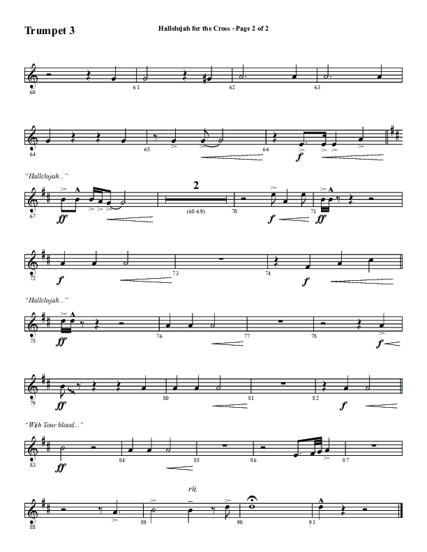 Hallelujah For The Cross (Choral Anthem SATB) Trumpet 3 (Word Music Choral / Arr. Luke Gambill / Orch. Cliff Duren)