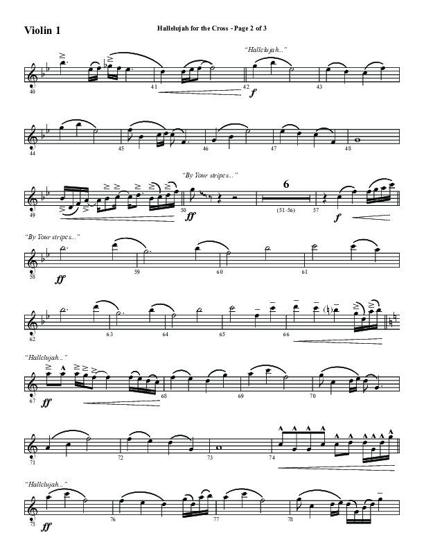 Hallelujah For The Cross (Choral Anthem SATB) Violin 1 (Word Music Choral / Arr. Luke Gambill / Orch. Cliff Duren)