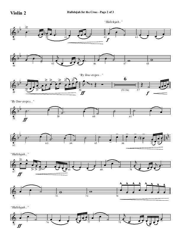 Hallelujah For The Cross (Choral Anthem SATB) Violin 2 (Word Music Choral / Arr. Luke Gambill / Orch. Cliff Duren)
