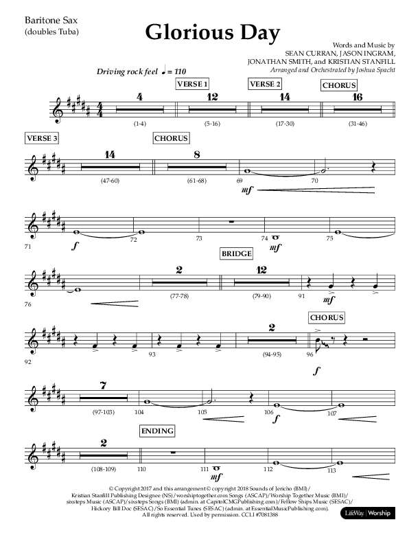 Glorious Day (Choral Anthem SATB) Bari Sax (Lifeway Choral / Arr. Joshua Spacht)