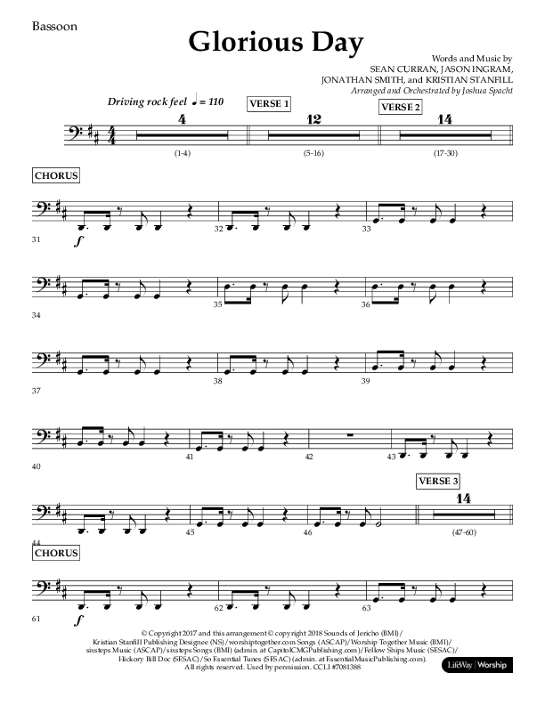 Glorious Day (Choral Anthem SATB) Bassoon (Lifeway Choral / Arr. Joshua Spacht)