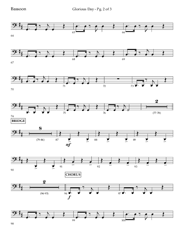 Glorious Day (Choral Anthem SATB) Bassoon (Lifeway Choral / Arr. Joshua Spacht)