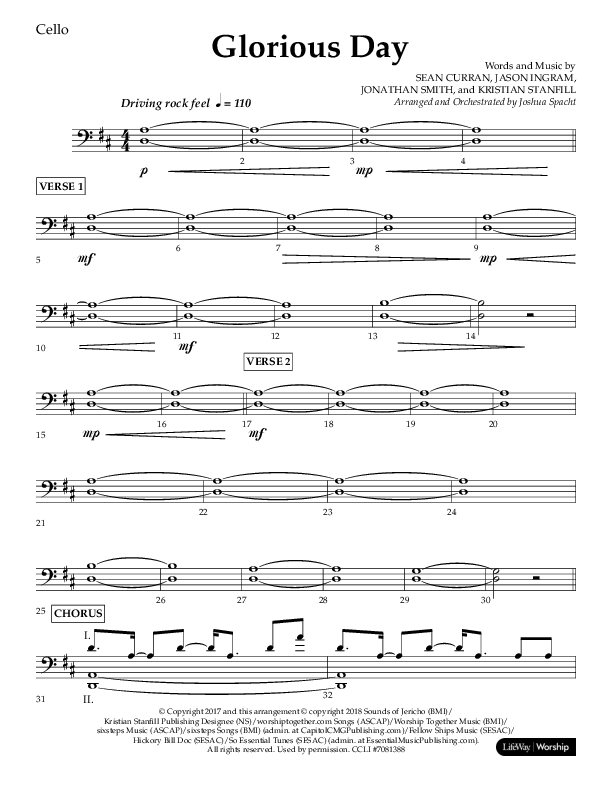 Glorious Day (Choral Anthem SATB) Cello (Lifeway Choral / Arr. Joshua Spacht)