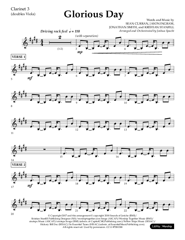 Glorious Day (Choral Anthem SATB) Clarinet 3 (Lifeway Choral / Arr. Joshua Spacht)