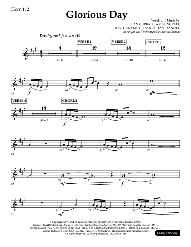 Glorious Day (Choral Anthem SATB) French Horn 1/2 (Lifeway Choral / Arr. Joshua Spacht)