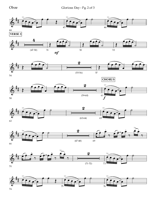 Glorious Day (Choral Anthem SATB) Oboe (Lifeway Choral / Arr. Joshua Spacht)