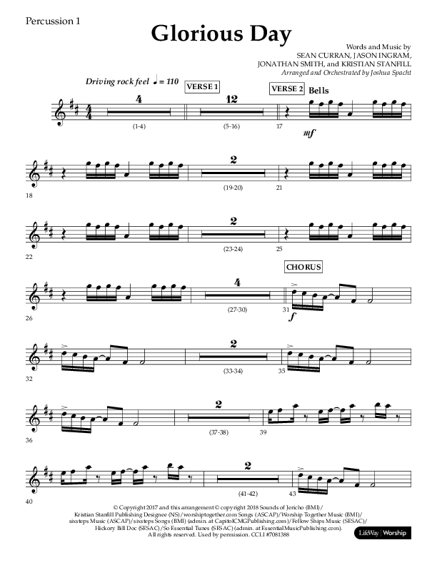 Glorious Day (Choral Anthem SATB) Percussion (Lifeway Choral / Arr. Joshua Spacht)