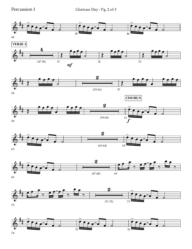 Glorious Day (Choral Anthem SATB) Percussion (Lifeway Choral / Arr. Joshua Spacht)