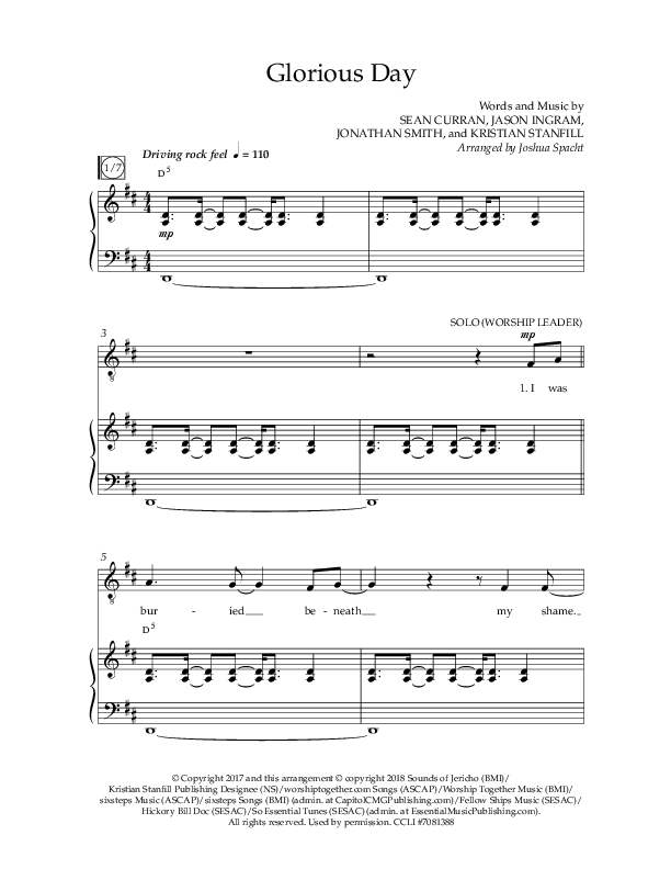 Glorious Day (Choral Anthem SATB) Anthem (SATB/Piano) (Lifeway Choral / Arr. Joshua Spacht)