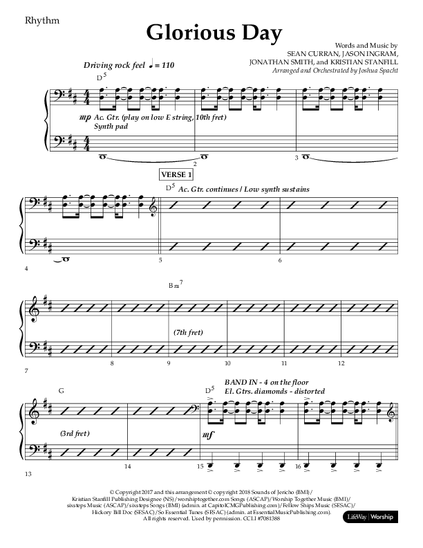 Glorious Day (Choral Anthem SATB) Rhythm Chart (Lifeway Choral / Arr. Joshua Spacht)