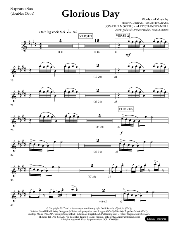 Glorious Day (Choral Anthem SATB) Soprano Sax (Lifeway Choral / Arr. Joshua Spacht)