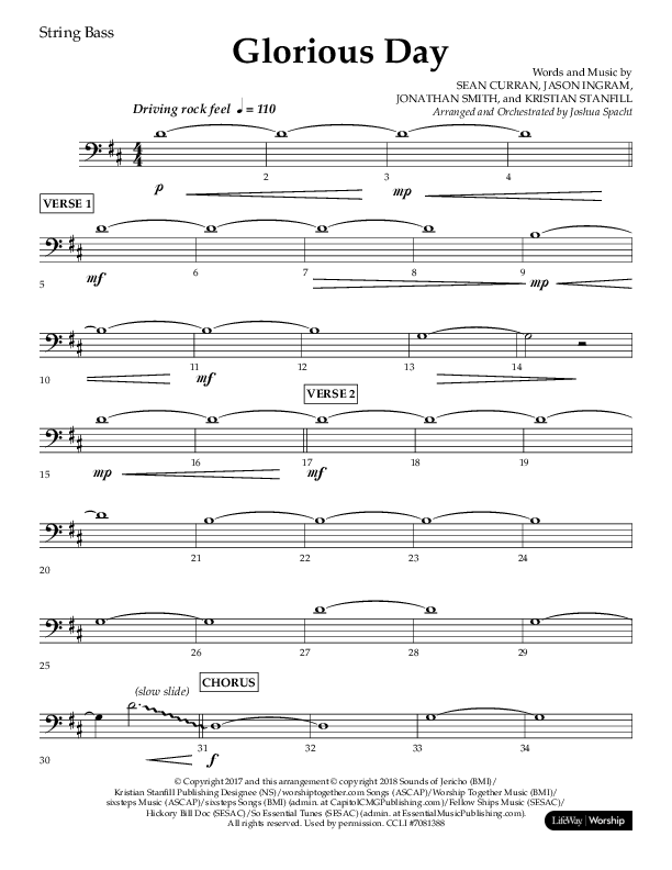 Glorious Day (Choral Anthem SATB) String Bass (Lifeway Choral / Arr. Joshua Spacht)