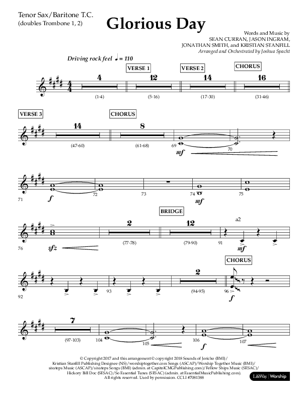 Glorious Day (Choral Anthem SATB) Tenor Sax/Baritone T.C. (Lifeway Choral / Arr. Joshua Spacht)