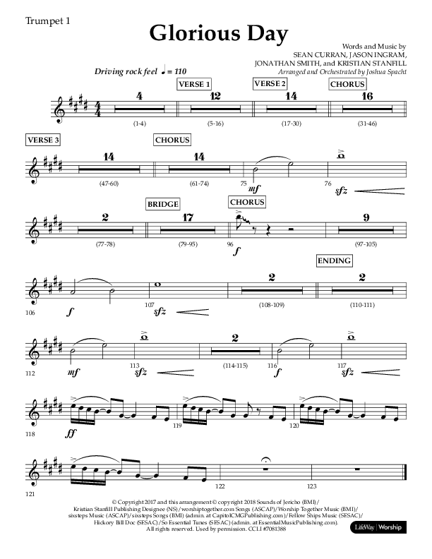 Glorious Day (Choral Anthem SATB) Trumpet 1 (Lifeway Choral / Arr. Joshua Spacht)