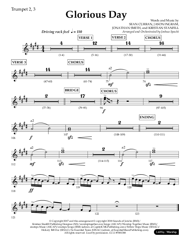 Glorious Day (Choral Anthem SATB) Trumpet 2/3 (Lifeway Choral / Arr. Joshua Spacht)
