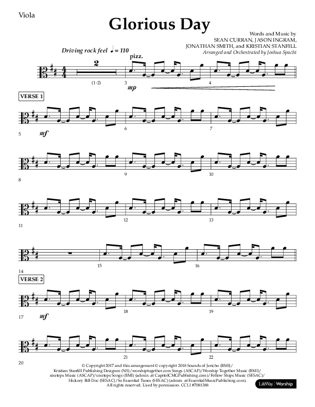 Glorious Day (Choral Anthem SATB) Viola (Lifeway Choral / Arr. Joshua Spacht)