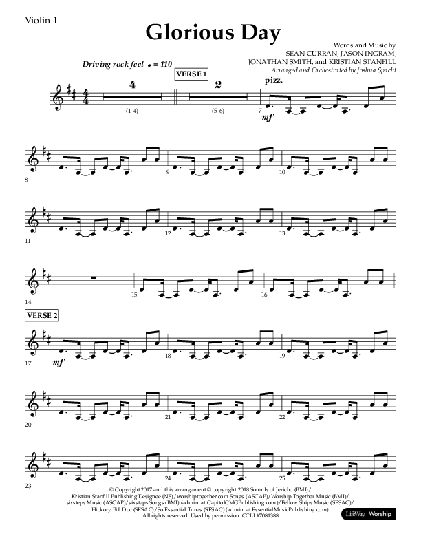 Glorious Day (Choral Anthem SATB) Violin 1 (Lifeway Choral / Arr. Joshua Spacht)