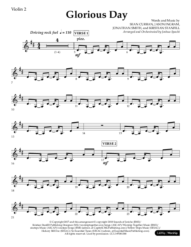 Glorious Day (Choral Anthem SATB) Violin 2 (Lifeway Choral / Arr. Joshua Spacht)