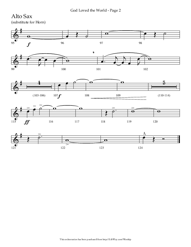 God Loved The World (Choral Anthem SATB) Alto Sax (Lifeway Choral / Arr. Cliff Duren)