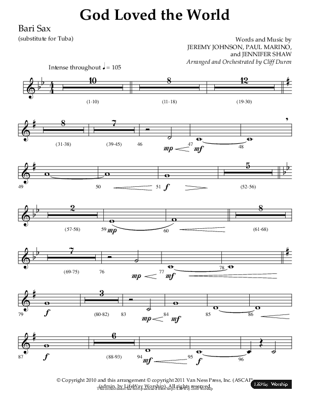 God Loved The World (Choral Anthem SATB) Bari Sax (Lifeway Choral / Arr. Cliff Duren)