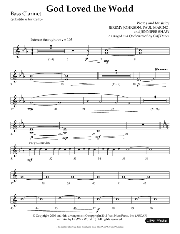 God Loved The World (Choral Anthem SATB) Bass Clarinet (Lifeway Choral / Arr. Cliff Duren)