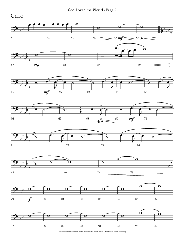 God Loved The World (Choral Anthem SATB) Cello (Lifeway Choral / Arr. Cliff Duren)