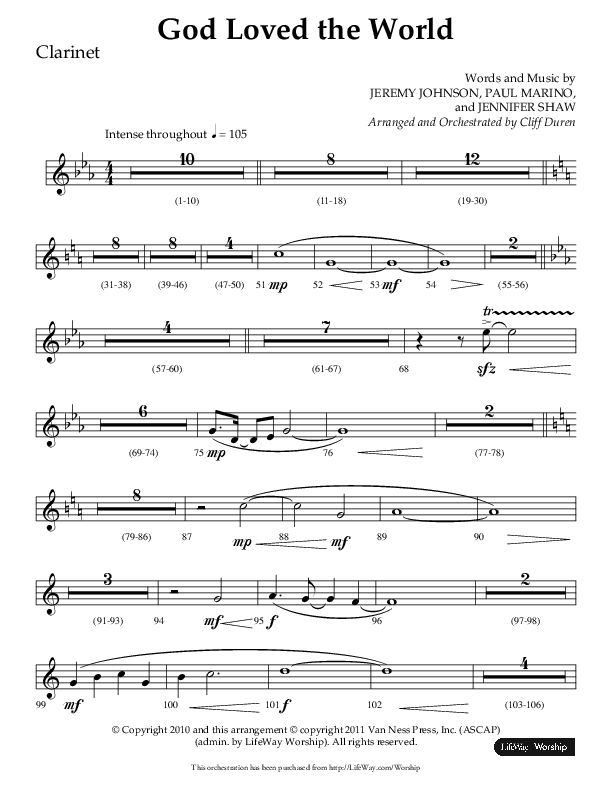 God Loved The World (Choral Anthem SATB) Clarinet 1/2 (Lifeway Choral / Arr. Cliff Duren)