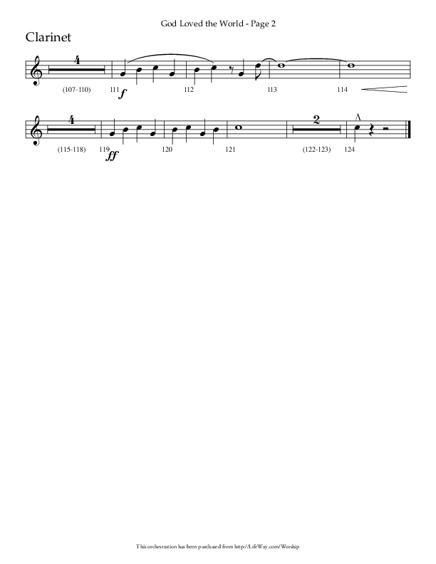 God Loved The World (Choral Anthem SATB) Clarinet 1/2 (Lifeway Choral / Arr. Cliff Duren)