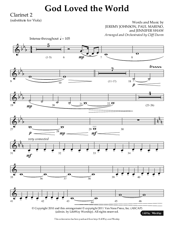 God Loved The World (Choral Anthem SATB) Clarinet 1/2 (Lifeway Choral / Arr. Cliff Duren)
