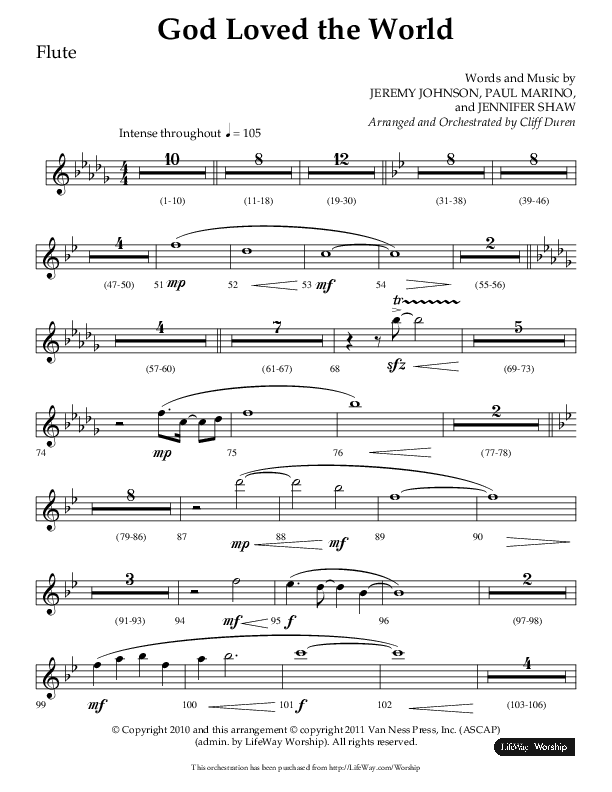 God Loved The World (Choral Anthem SATB) Flute (Lifeway Choral / Arr. Cliff Duren)