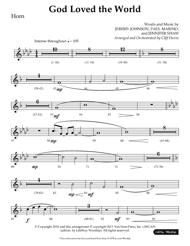 God Loved The World (Choral Anthem SATB) French Horn (Lifeway Choral / Arr. Cliff Duren)
