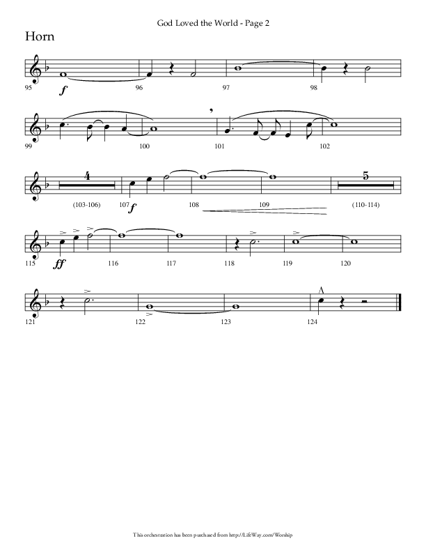 God Loved The World (Choral Anthem SATB) French Horn (Lifeway Choral / Arr. Cliff Duren)