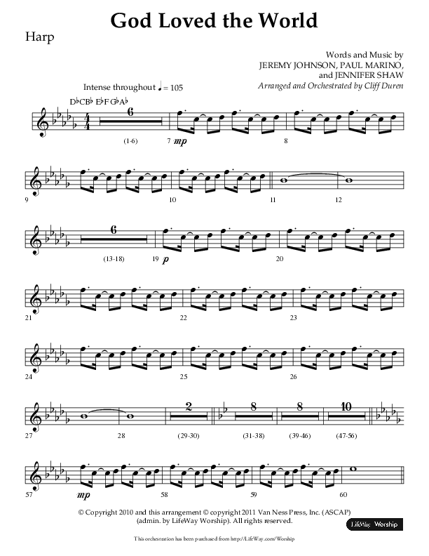 God Loved The World (Choral Anthem SATB) Harp (Lifeway Choral / Arr. Cliff Duren)