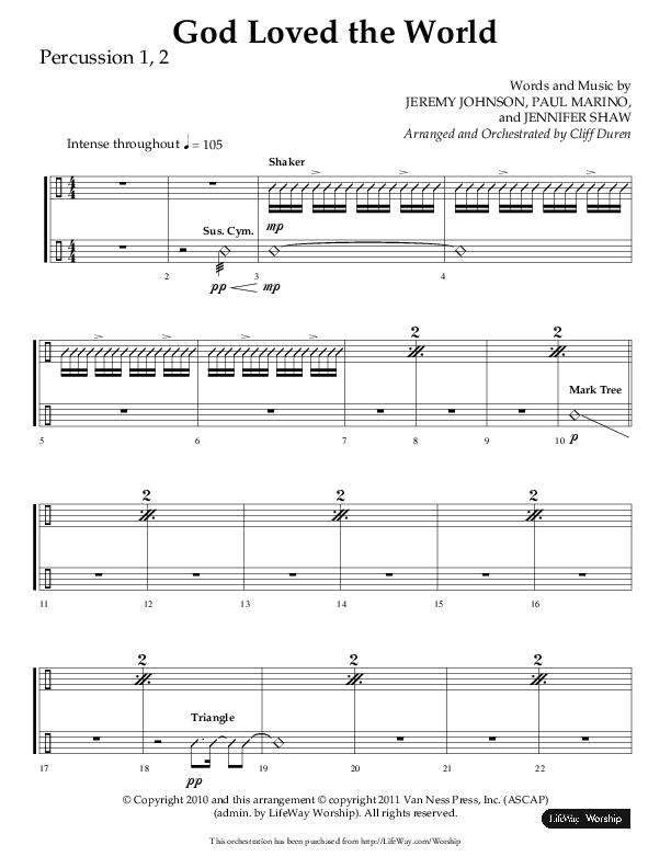 God Loved The World (Choral Anthem SATB) Percussion 1/2 (Lifeway Choral / Arr. Cliff Duren)