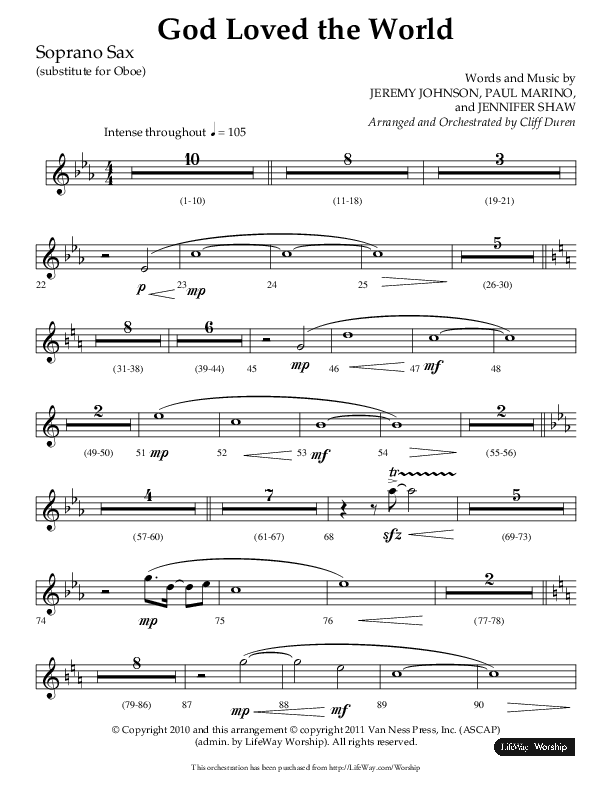 God Loved The World (Choral Anthem SATB) Soprano Sax (Lifeway Choral / Arr. Cliff Duren)