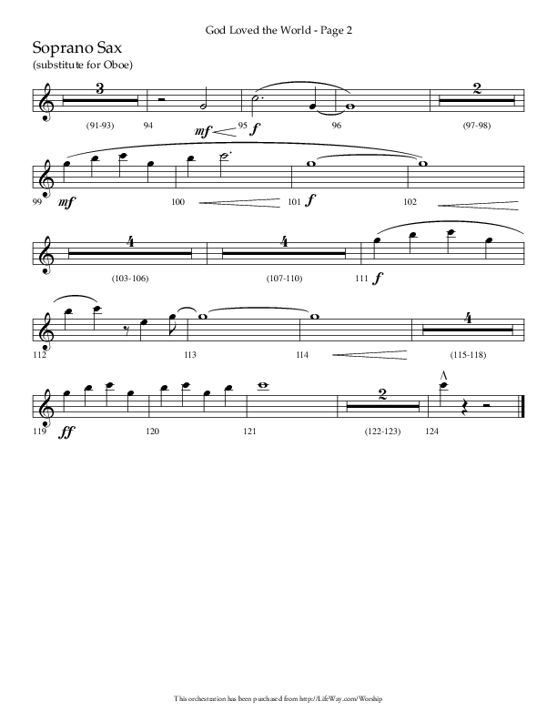 God Loved The World (Choral Anthem SATB) Soprano Sax (Lifeway Choral / Arr. Cliff Duren)