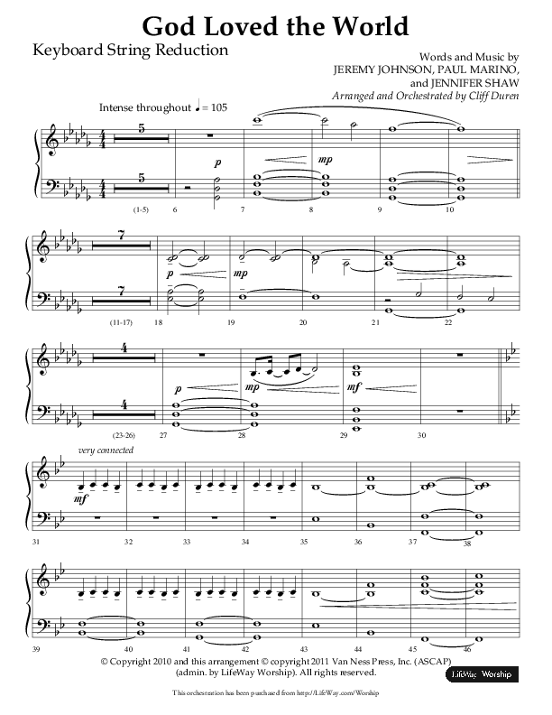 God Loved The World (Choral Anthem SATB) String Reduction (Lifeway Choral / Arr. Cliff Duren)