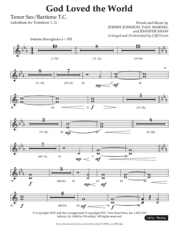 God Loved The World (Choral Anthem SATB) Tenor Sax/Baritone T.C. (Lifeway Choral / Arr. Cliff Duren)