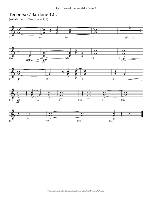 God Loved The World (Choral Anthem SATB) Tenor Sax/Baritone T.C. (Lifeway Choral / Arr. Cliff Duren)
