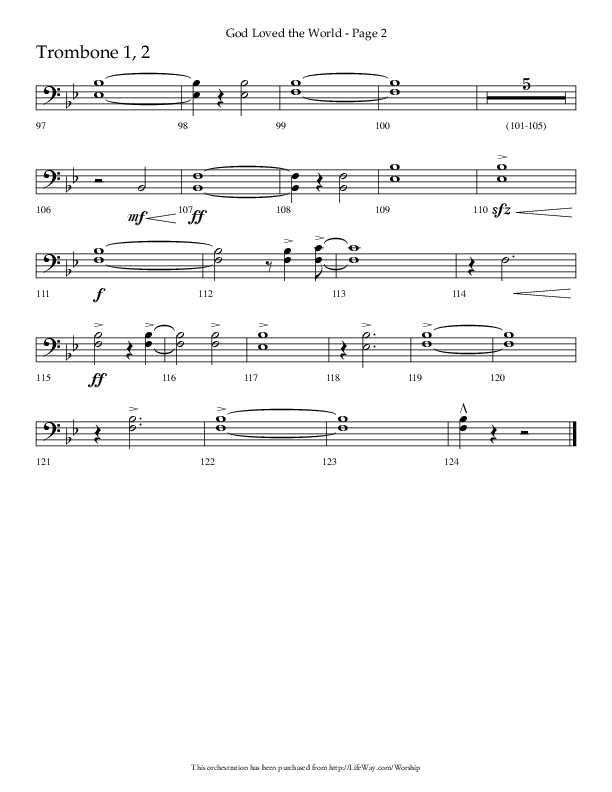 God Loved The World (Choral Anthem SATB) Trombone 1/2 (Lifeway Choral / Arr. Cliff Duren)