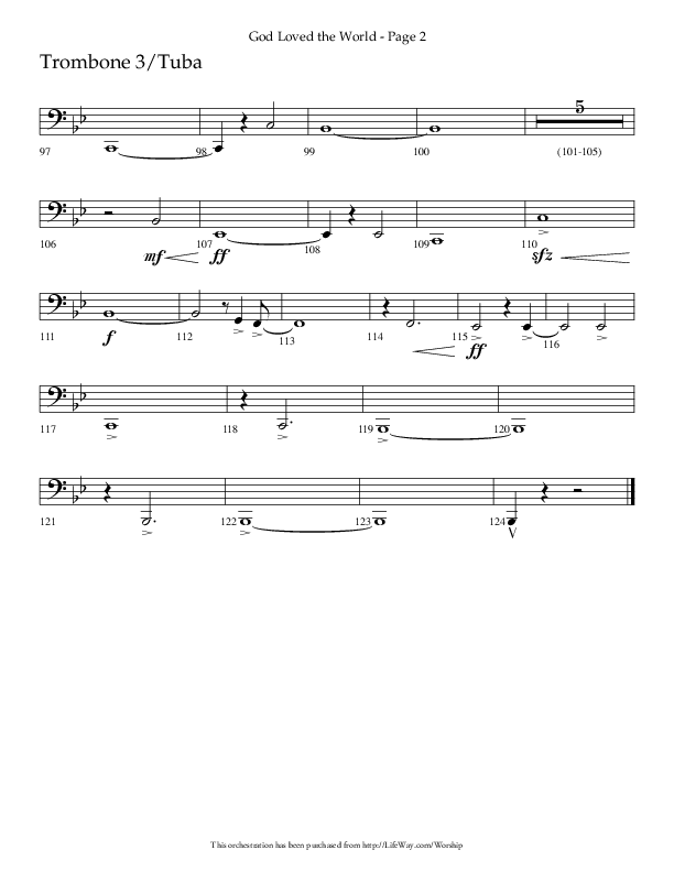 God Loved The World (Choral Anthem SATB) Trombone 3/Tuba (Lifeway Choral / Arr. Cliff Duren)