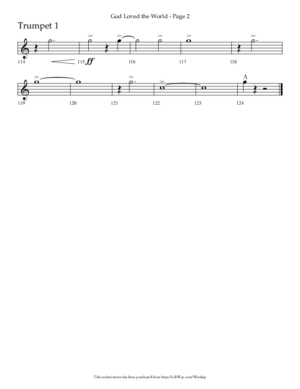 God Loved The World (Choral Anthem SATB) Trumpet 1 (Lifeway Choral / Arr. Cliff Duren)