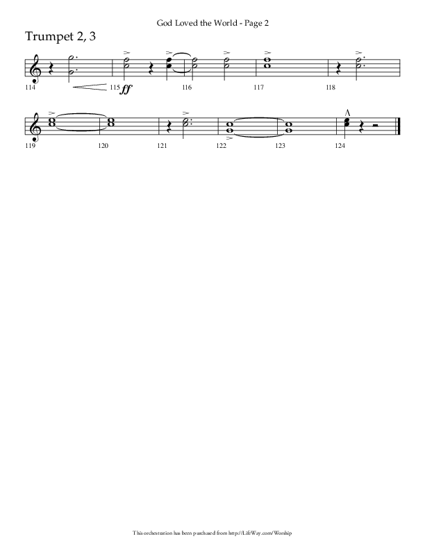 God Loved The World (Choral Anthem SATB) Trumpet 2/3 (Lifeway Choral / Arr. Cliff Duren)