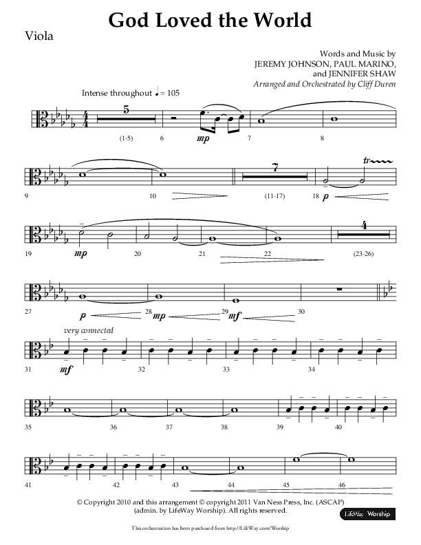 God Loved The World (Choral Anthem SATB) Viola (Lifeway Choral / Arr. Cliff Duren)