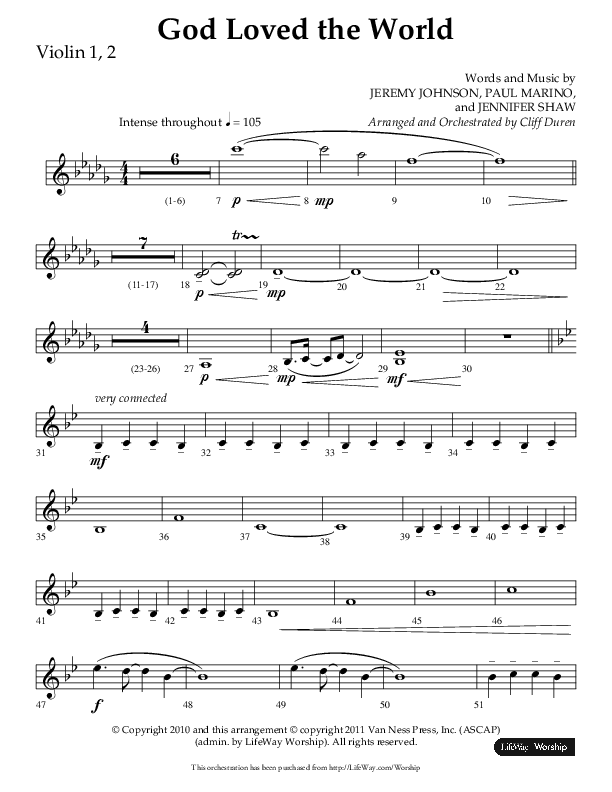 God Loved The World (Choral Anthem SATB) Violin 1/2 (Lifeway Choral / Arr. Cliff Duren)