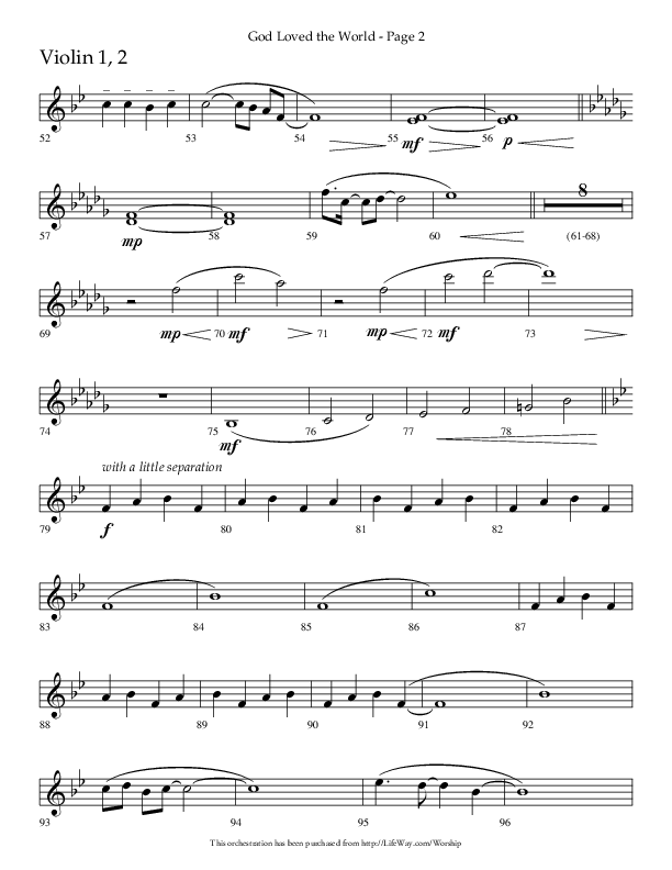 God Loved The World (Choral Anthem SATB) Violin 1/2 (Lifeway Choral / Arr. Cliff Duren)