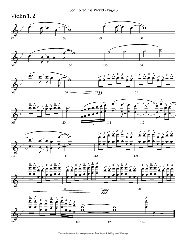 God Loved The World (Choral Anthem SATB) Violin 1/2 (Lifeway Choral / Arr. Cliff Duren)