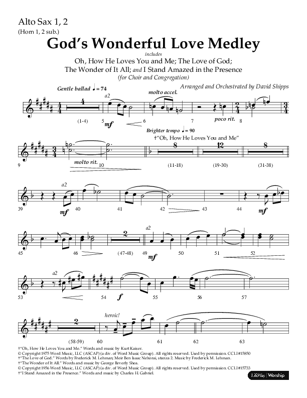 God’s Wonderful Love Medley (Choral Anthem SATB) Alto Sax 1/2 (Lifeway Choral / Arr. David Shipps)